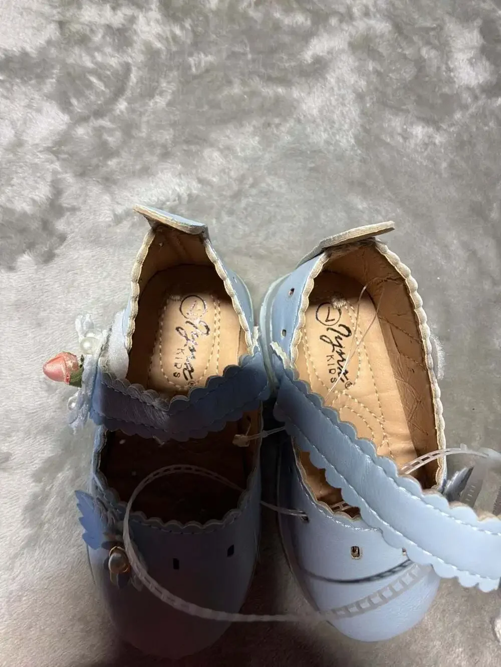 Dyna Kids Light Blue Floral Applique Scalloped Mary Jane Princess Shoes